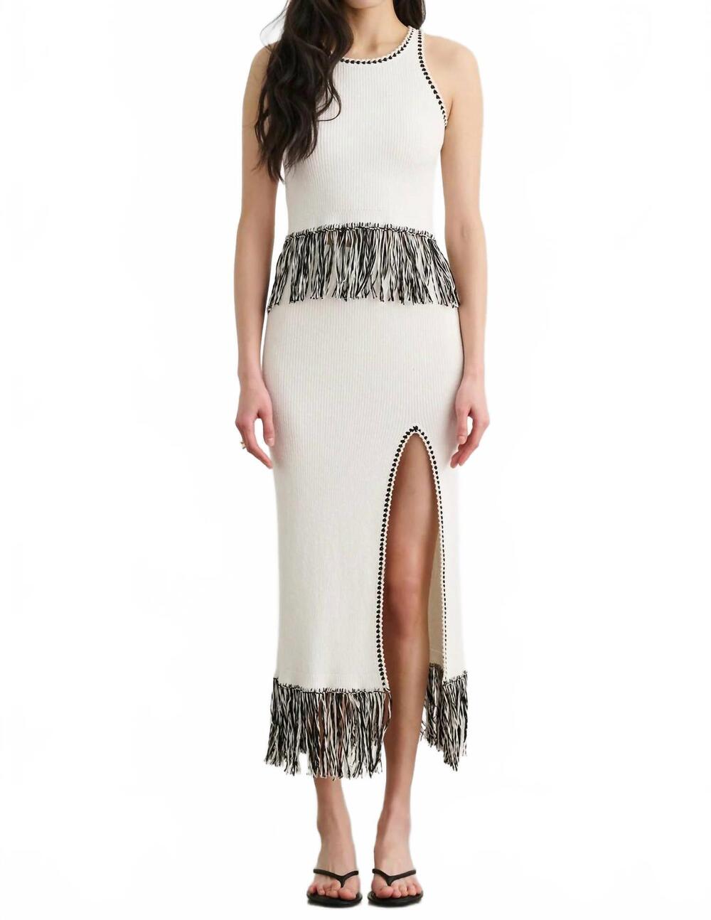 NEW TOCCIN amora fringe midi skirt in optic/jet